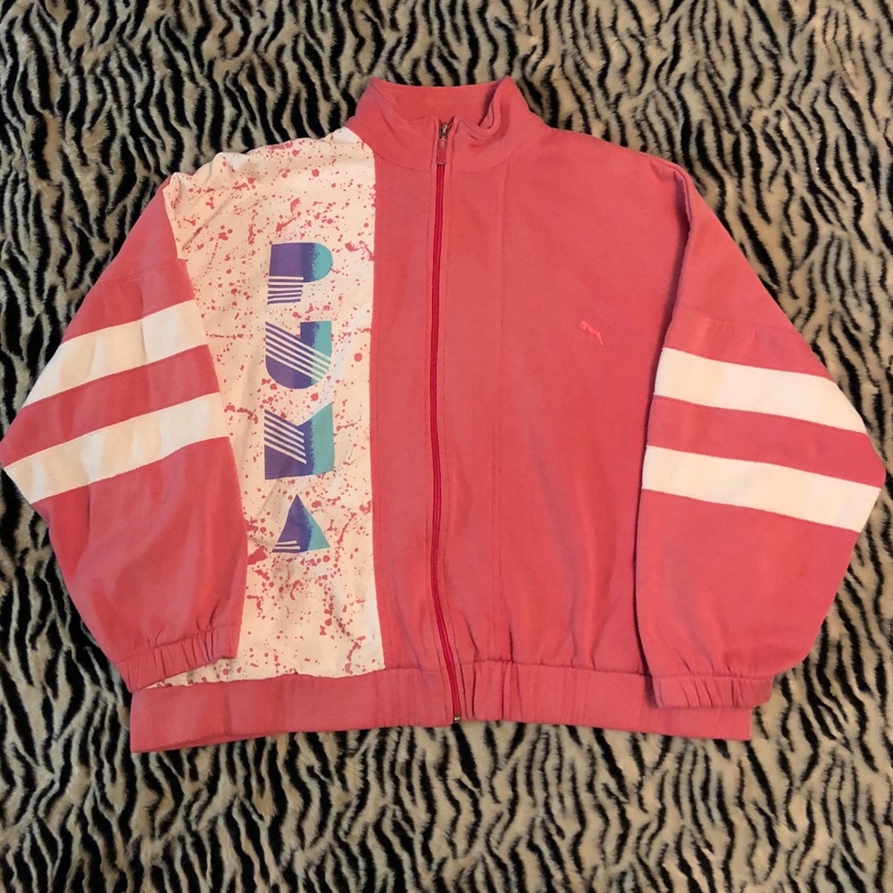 Vintage Pink Puma Fleece Track Jacket
